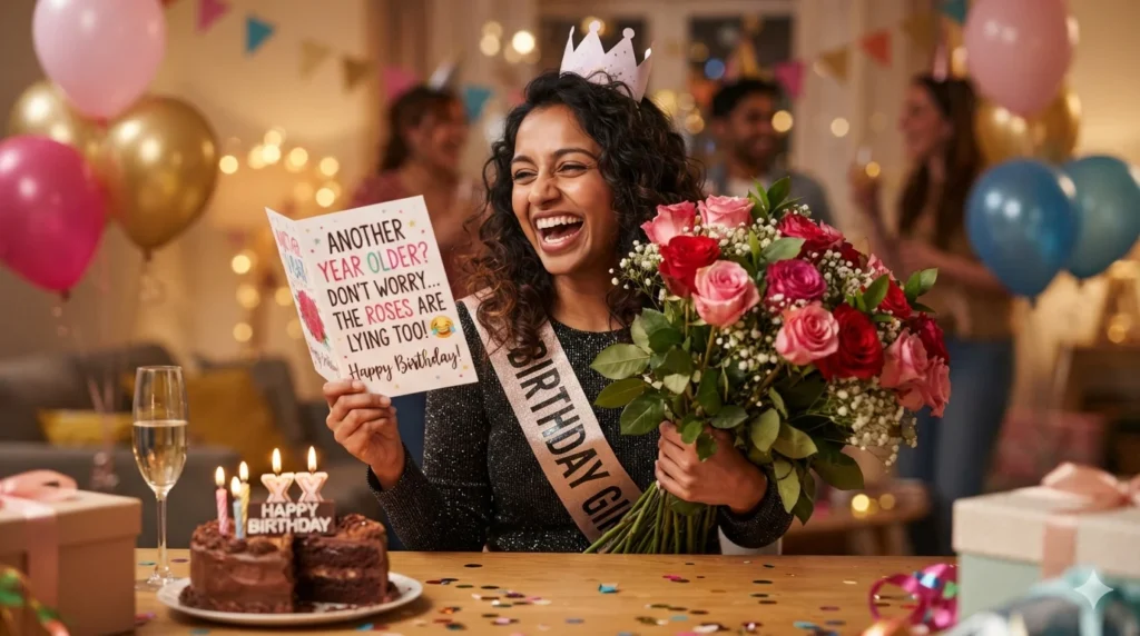 😂 Funny Birthday Wishes with Roses
