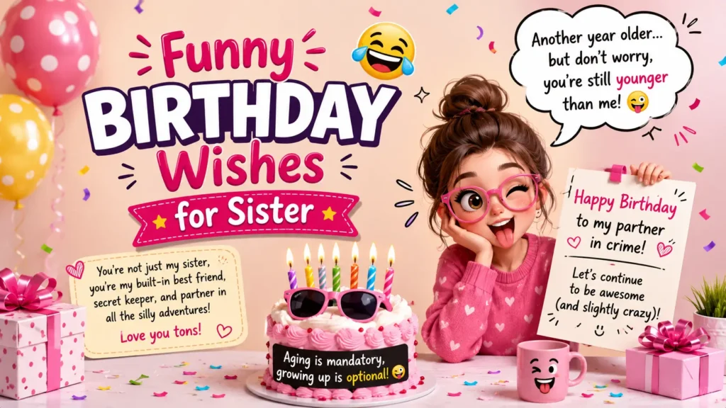 π Funny Birthday Wishes for Sister